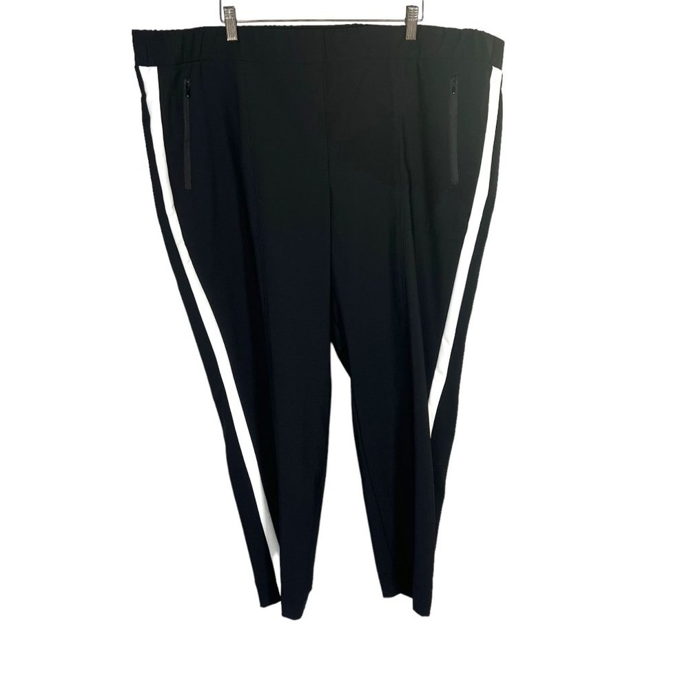 NWT Lane Bryant Black On The Go White Side Stripe High Rise Straight Leg Ankle P